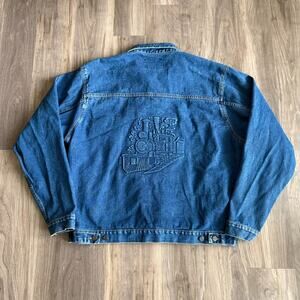Vintage Tyca Denim Jacket Men's Size XL Train Embossed Made in USA Trucker